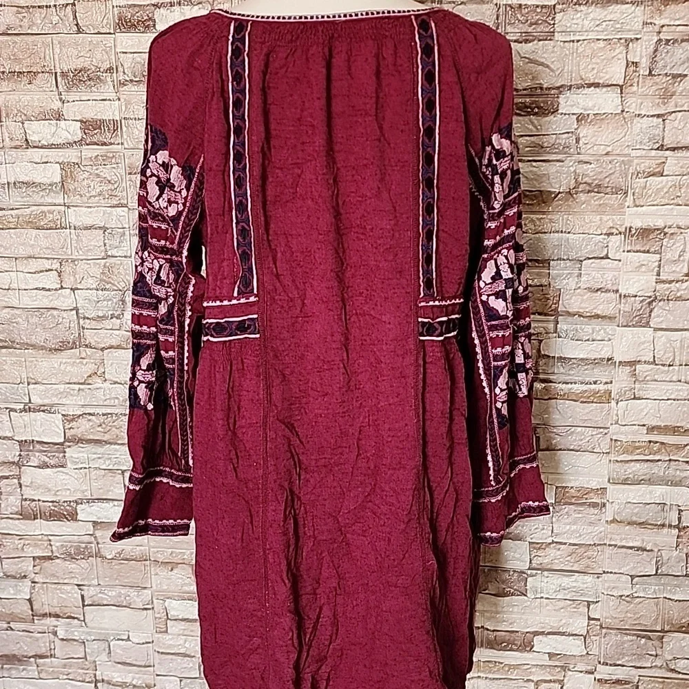Free People Bohemian Burgundy Embroidered Dress